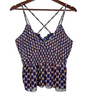Anthropologie Y2K Mesh Peplum Cami Tank L Blue Orange Coquette Flirty Babydoll‎